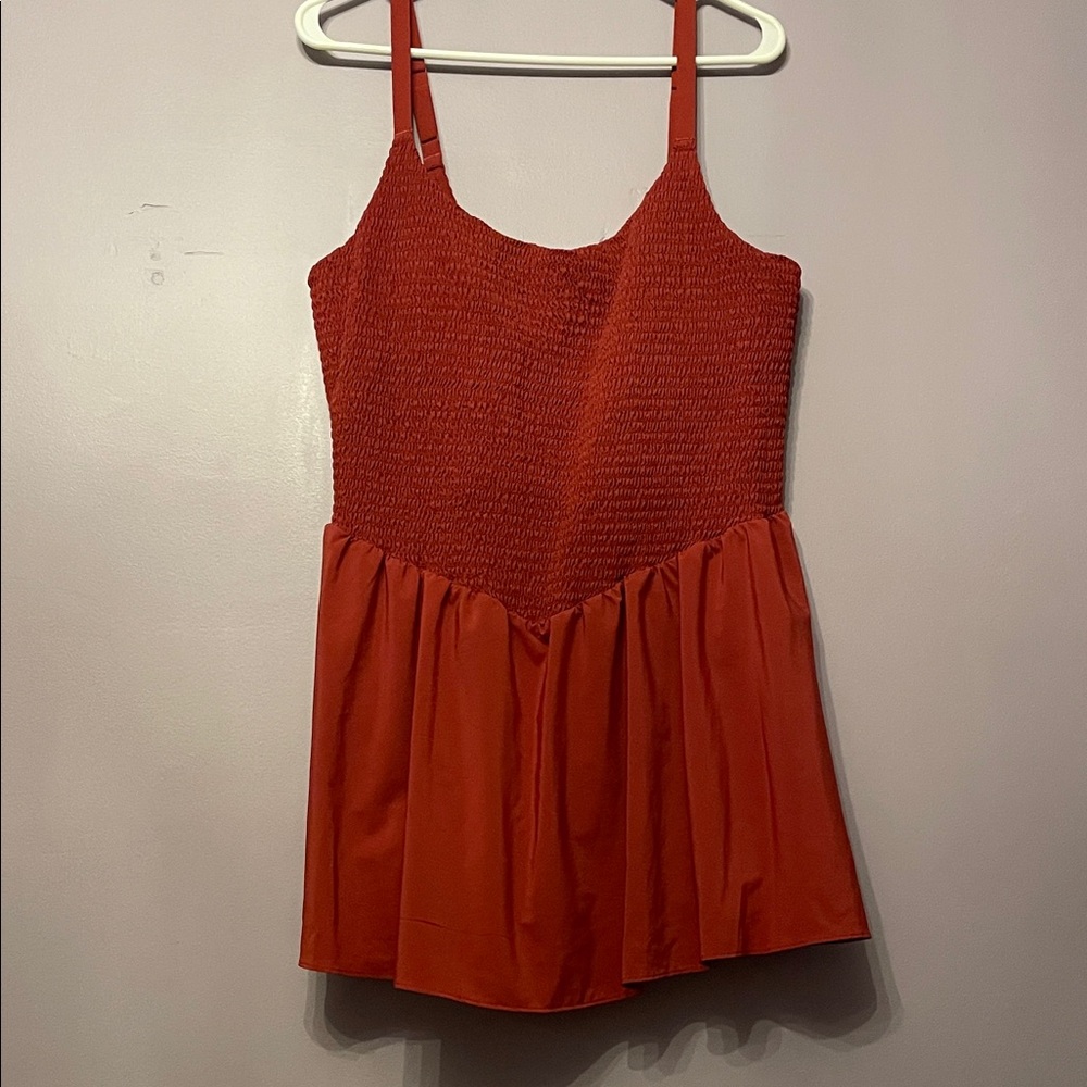 Aerie Red Sleeveless Smocked Dress with built in shorts with pockets